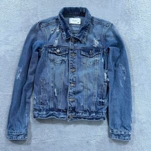 Kancan Denim‎ Jacket Womens Small Blue Distressed Button Up Trucker Y2K Retro